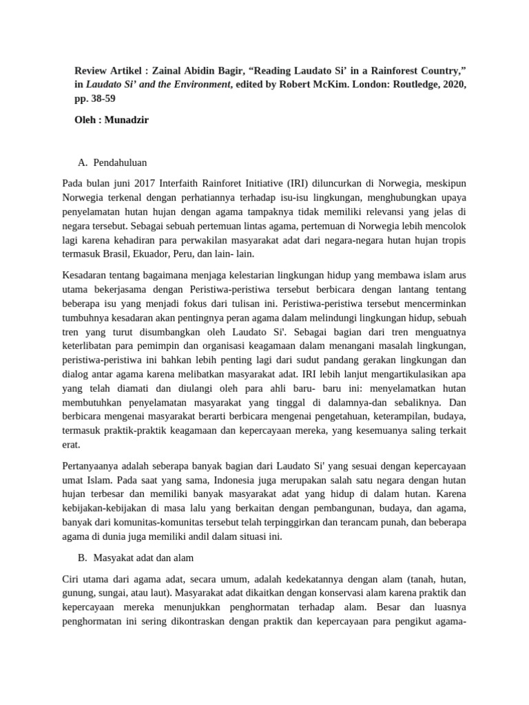 Review Zainal Bagir, Reading Laudato Si | PDF