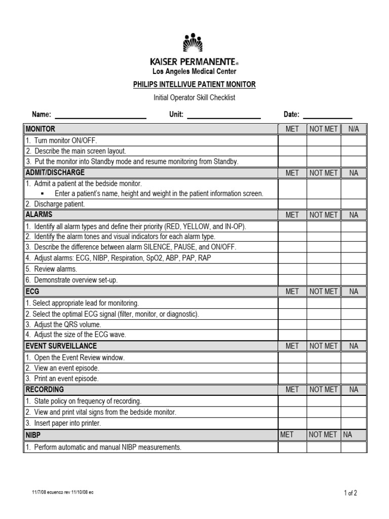 Philips intellivue patient monitor checklist 8 2010 pdf