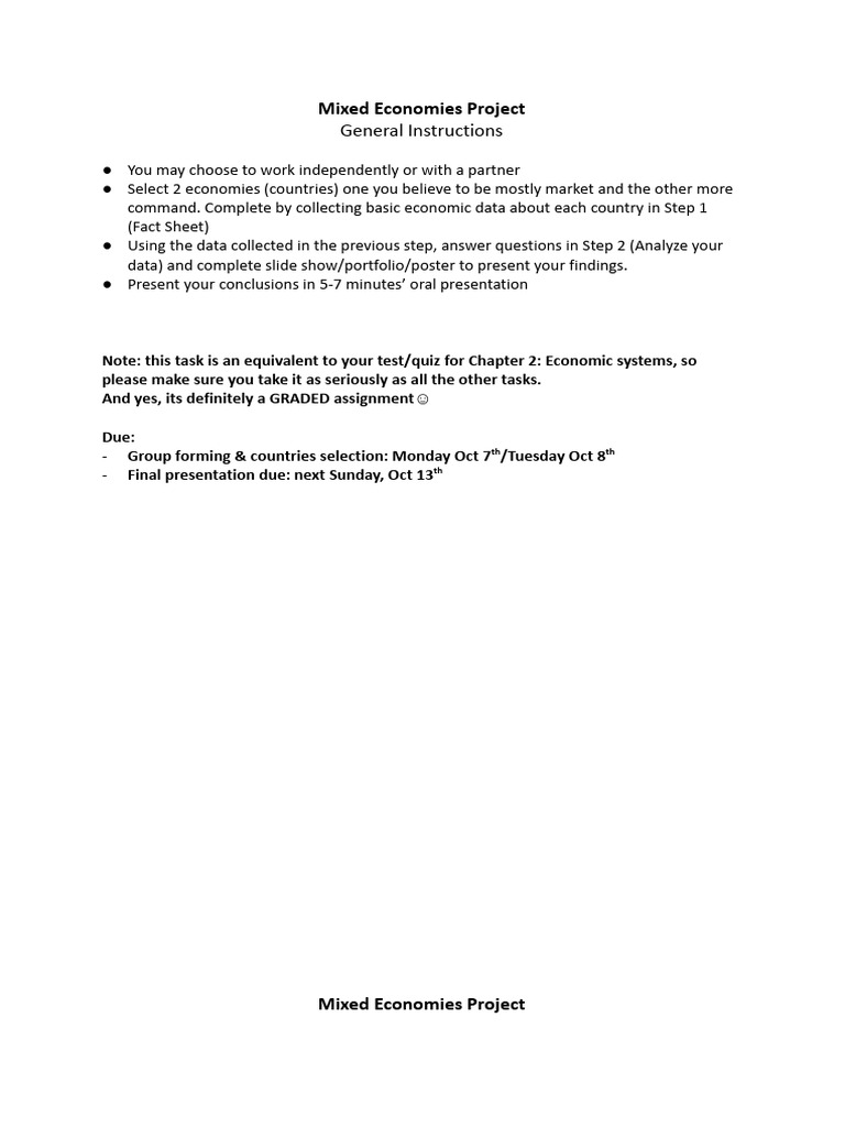 Mixed Economies Project (Chapter 2 Final Assignment) | PDF