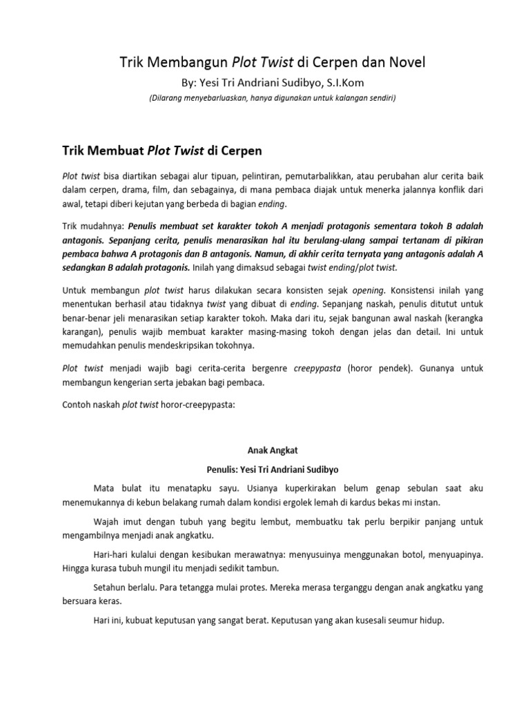 Cara Mudah Membangun Plot Twist by Yesi Tri Andriani Sudibyo X1 | PDF