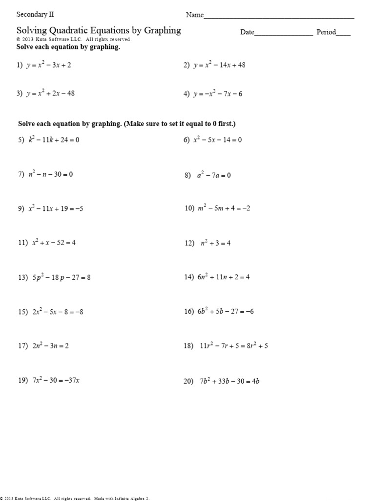 Graphing Quadratic Equations Worksheet | PDF | Mathematical Concepts ...