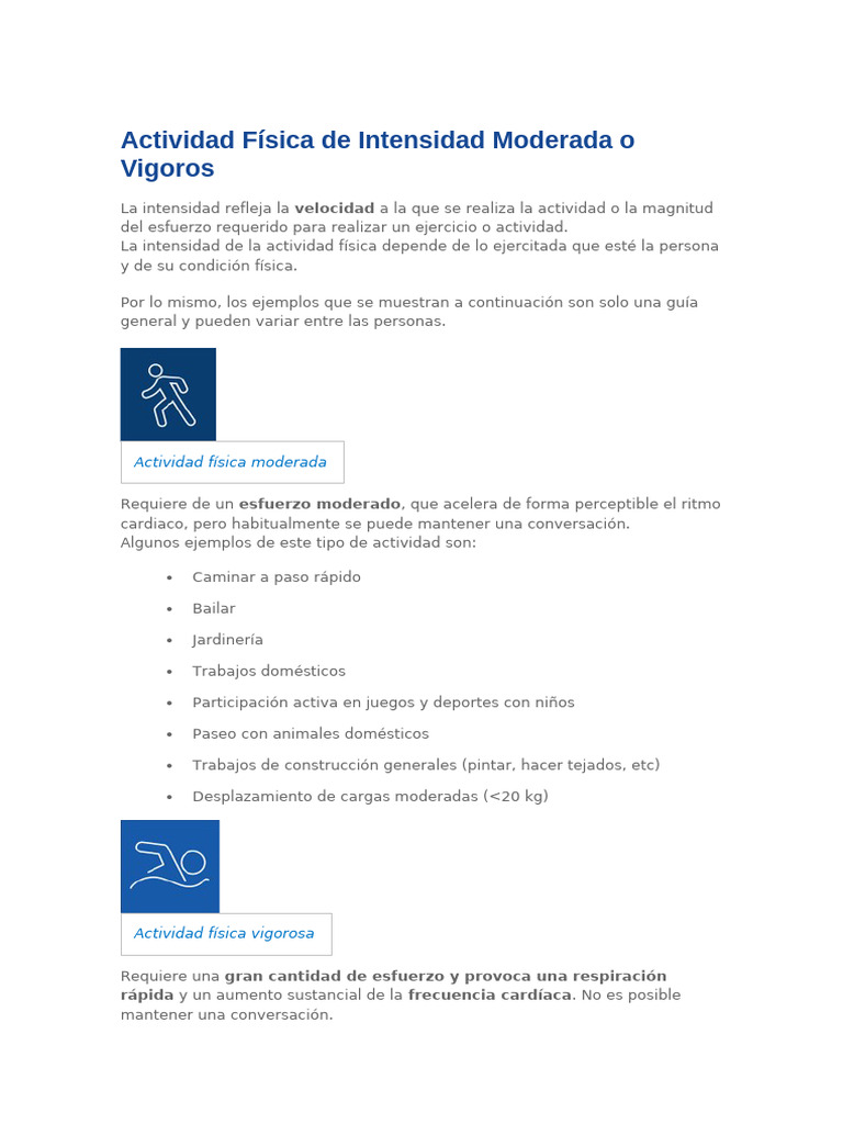 Actividad Física de Intensidad Moderada o Vigoros | PDF | Obesidad | Dieta