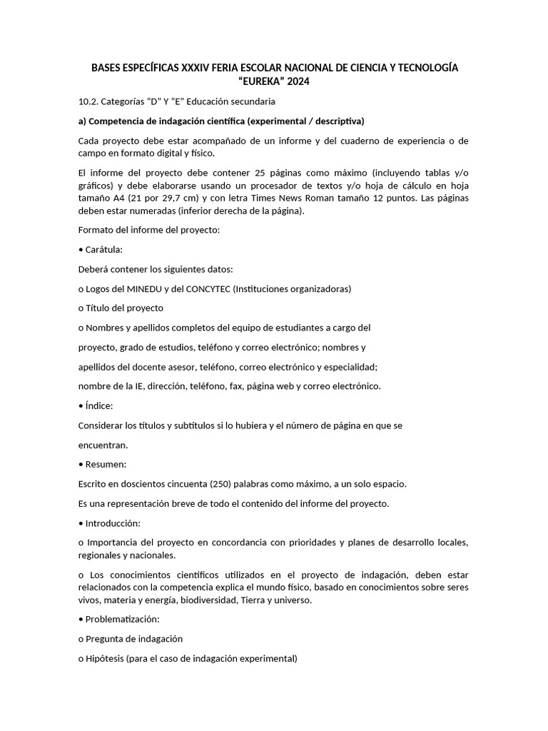 BASES ESPECÍFICAS XXXIV FERIA ESCOLAR NACIONAL DE CIENCIA Y TECNOLOGÍA ...