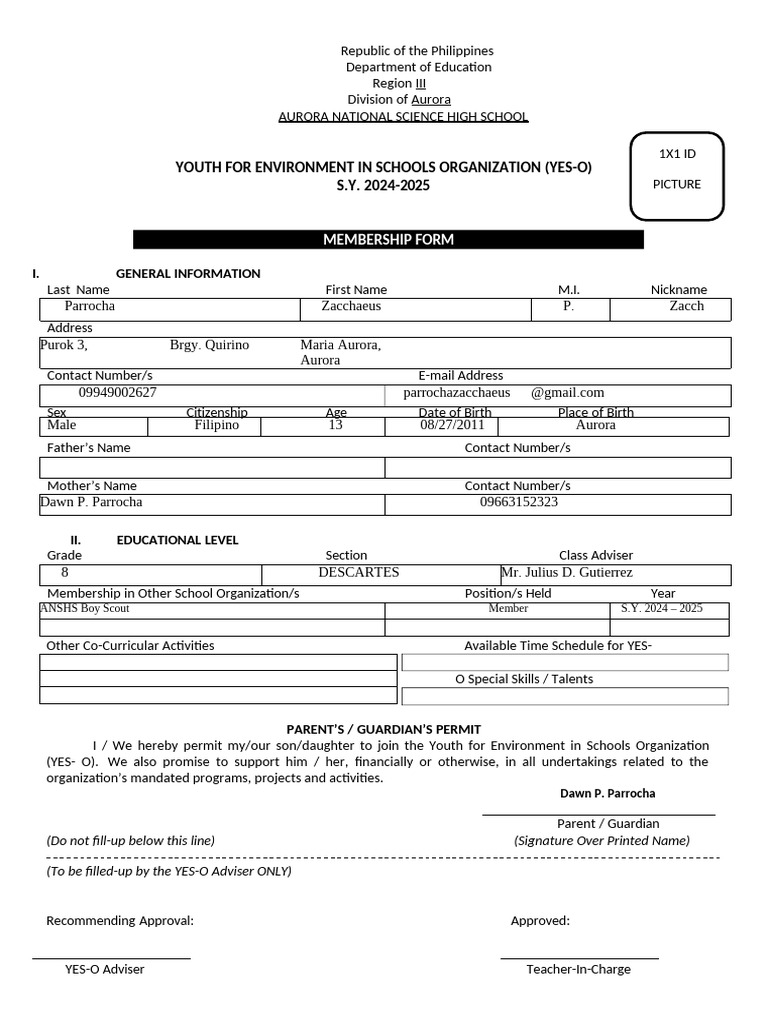 YES O Membership Form | PDF