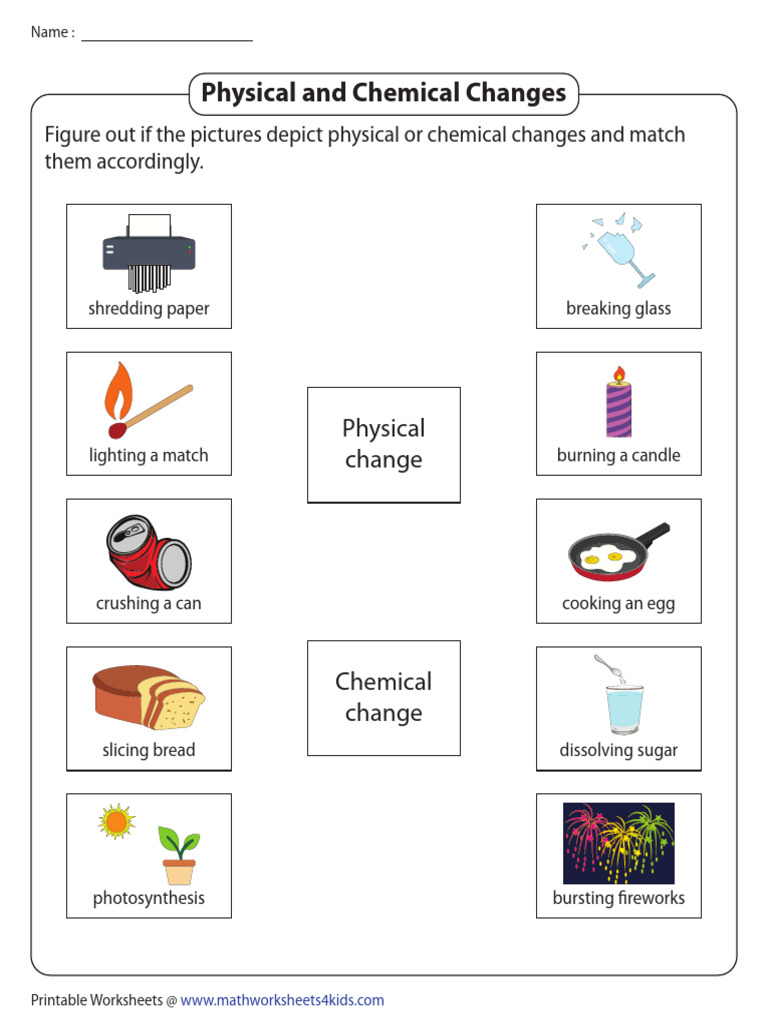 Physical and Chemical Change Worksheet | PDF