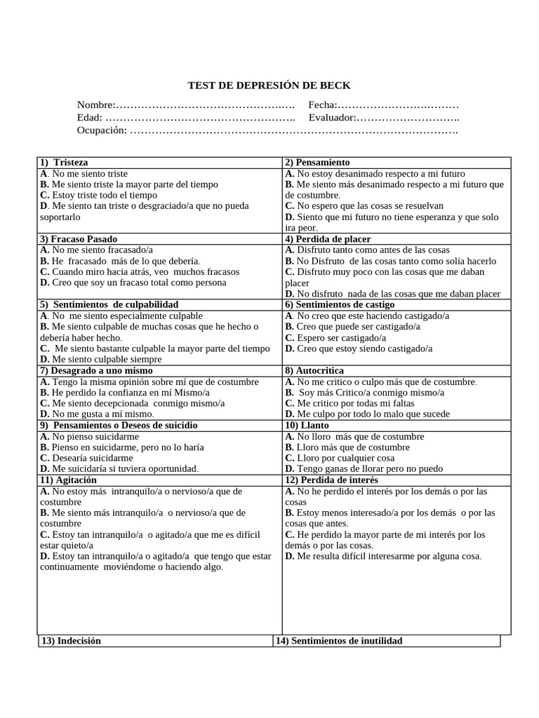 Test de Depresion DE BECK | PDF