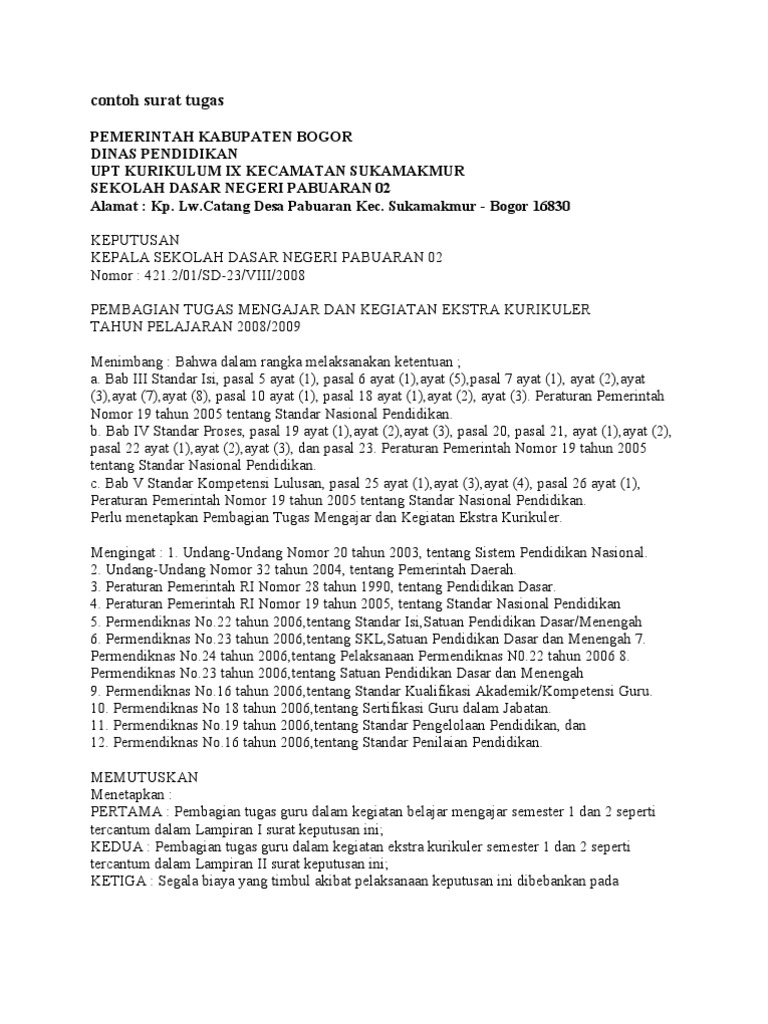 Contoh Surat Tugas
