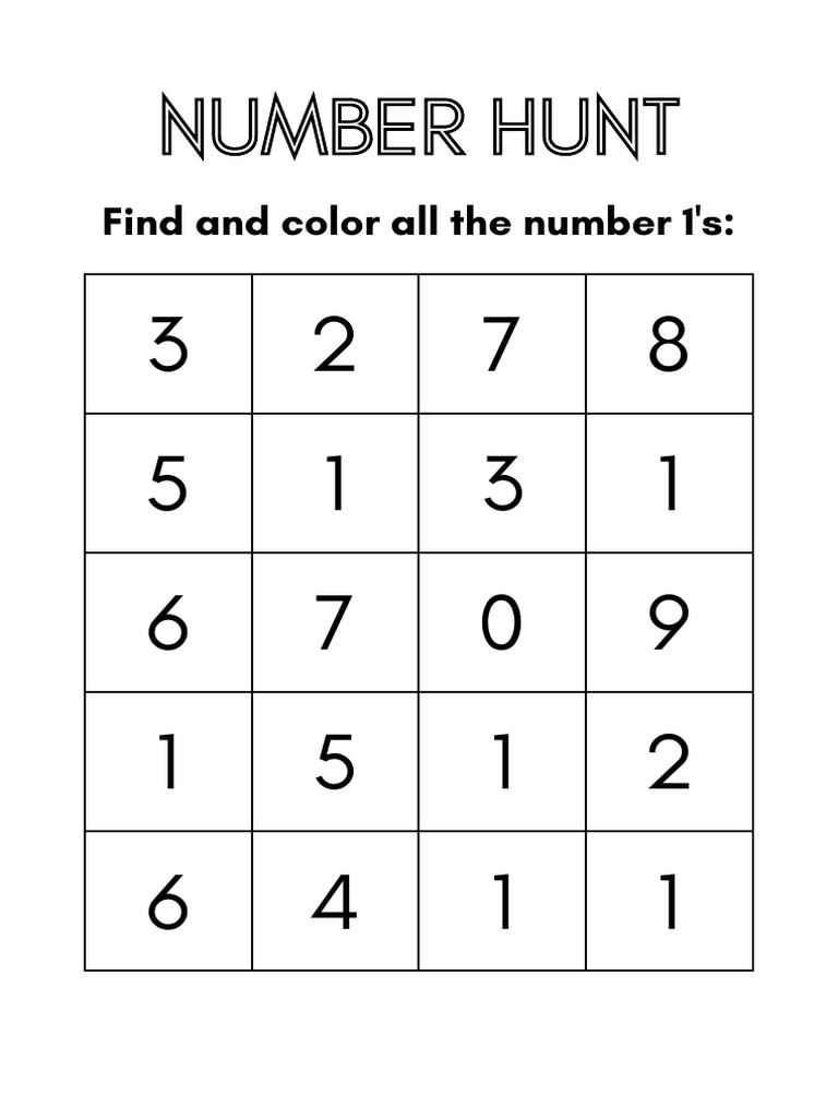 Number Hunt Mathematics Worksheet | PDF