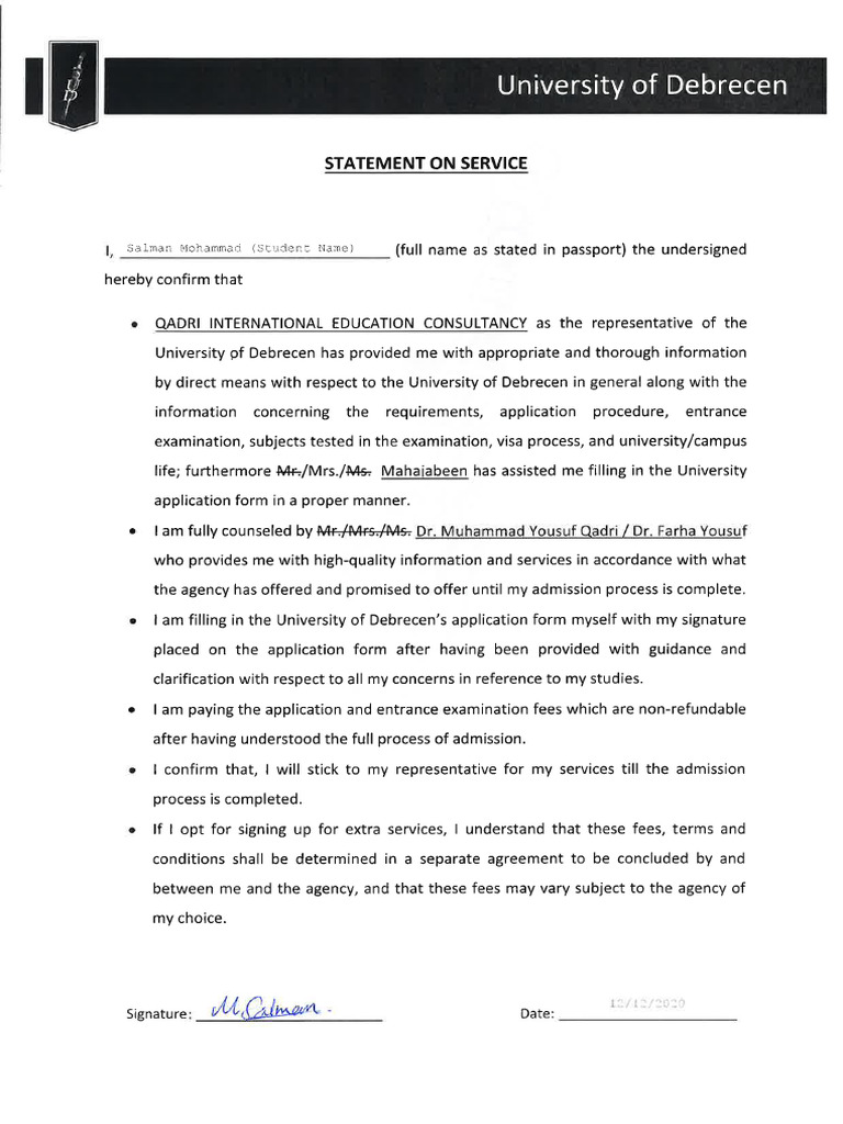 Sample Student Confirmation Form | PDF