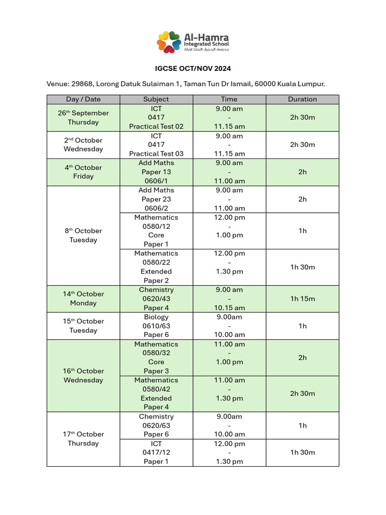 Igcse Oct 2024 TT | PDF
