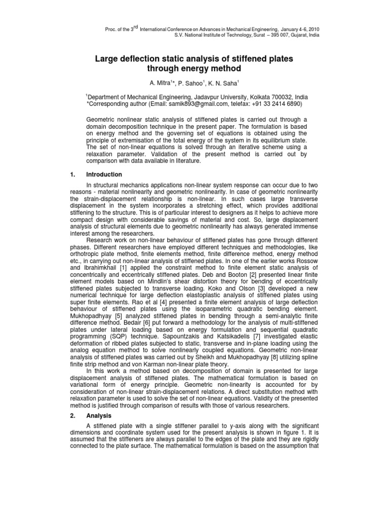 Large Deflection Analysis of Stiffened Plates | PDF | Nonlinear System ...