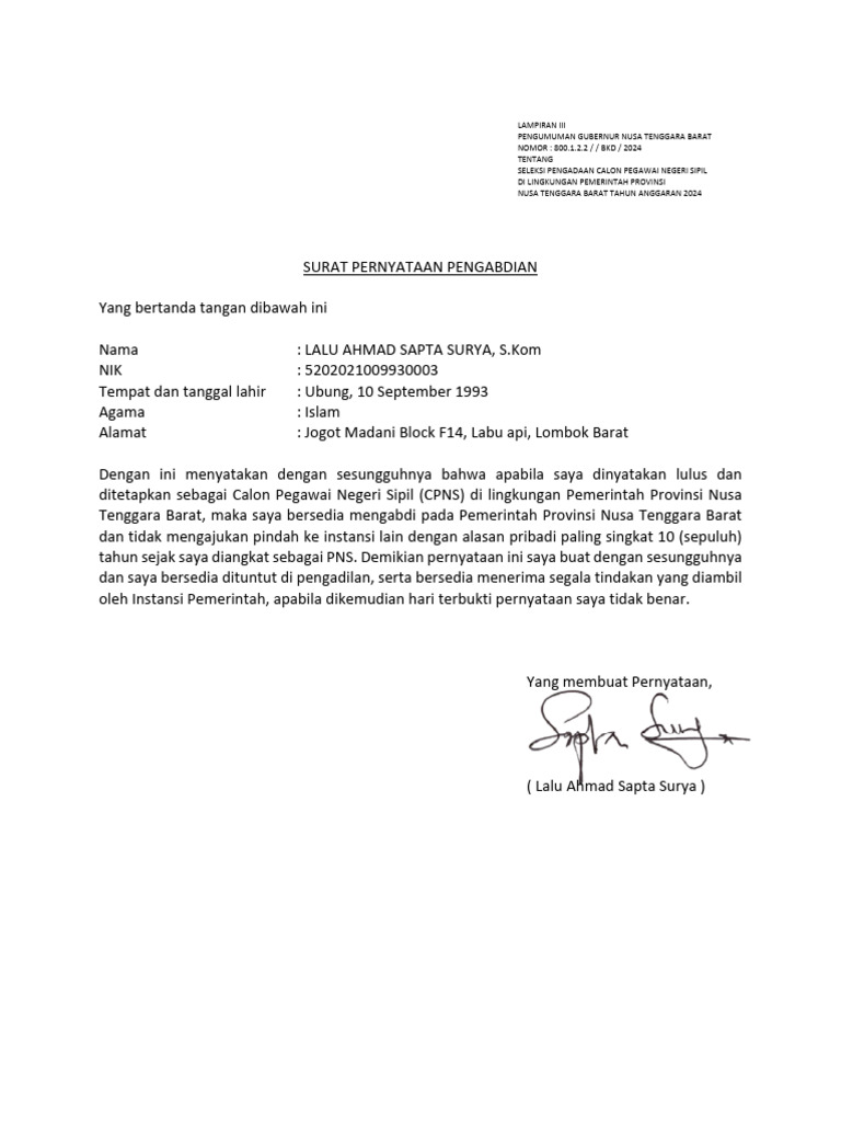 Surat pernyataan pengabdi 2 pdf