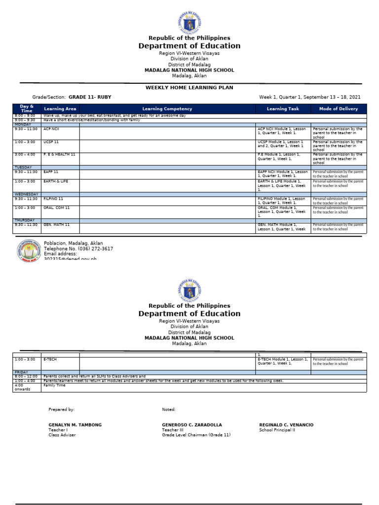 Weekly Home Learning Plan 2 | PDF