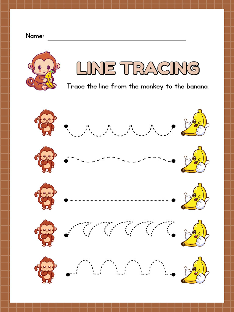Pre Writing Line Tracing Activity Worksheet in Brown and Yellow Cartoon