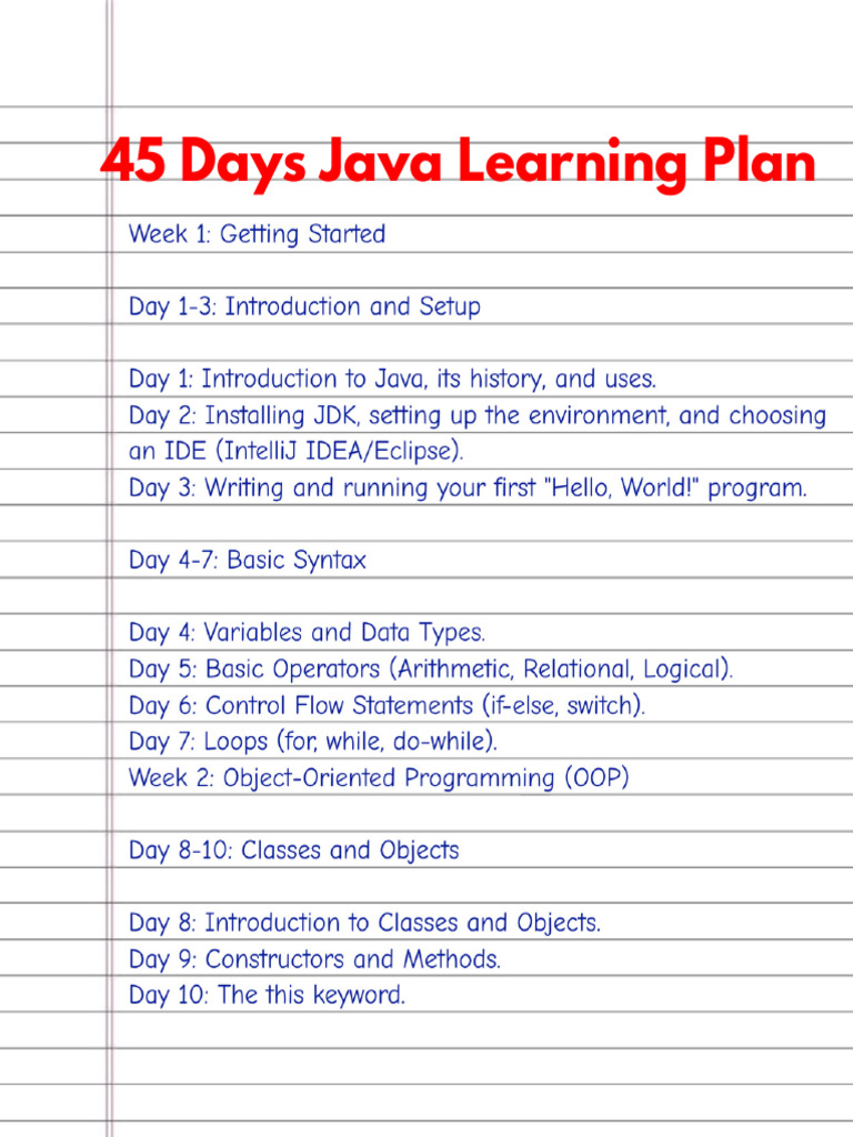 45 Days Java Learning Plan | PDF