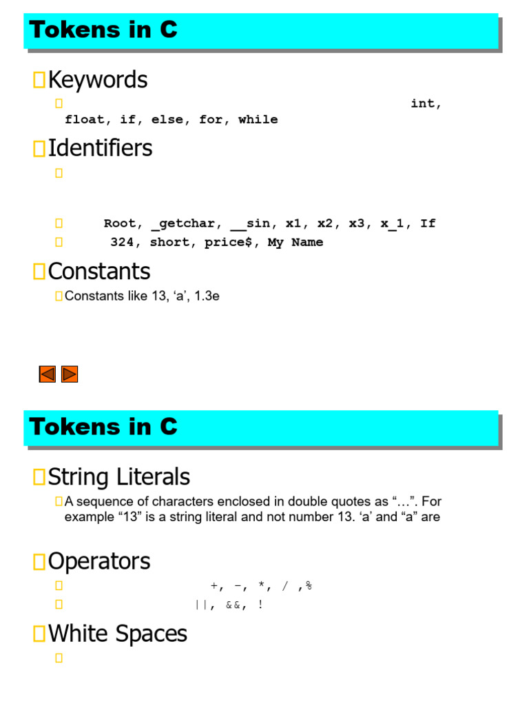 Keywords Identifiers: Tokens in C | PDF