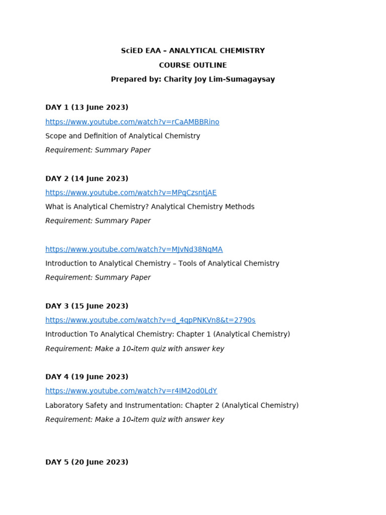 Analytical Chemistry - Course Outline | PDF