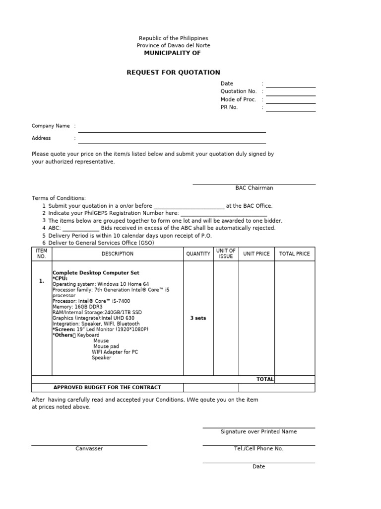RFQ Format | PDF