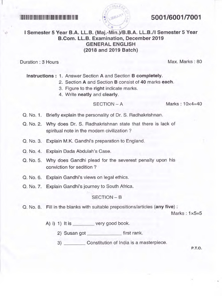 1st Sem General English Dec 2019 | PDF