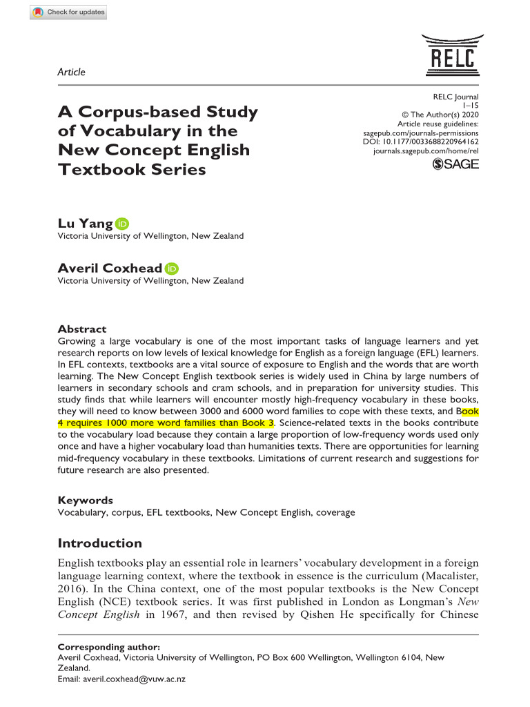 A Corpus-Based Study of Vocabulary in The New Concept English Textbook ...