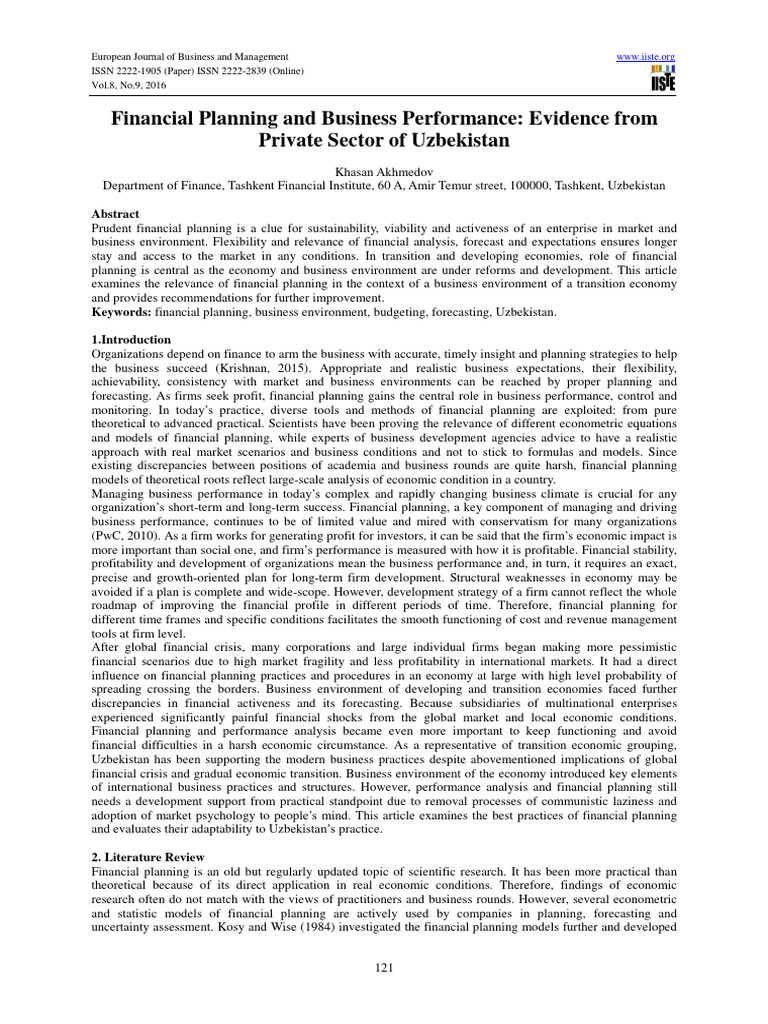 Financial Planning and Business Performance Evidence | PDF