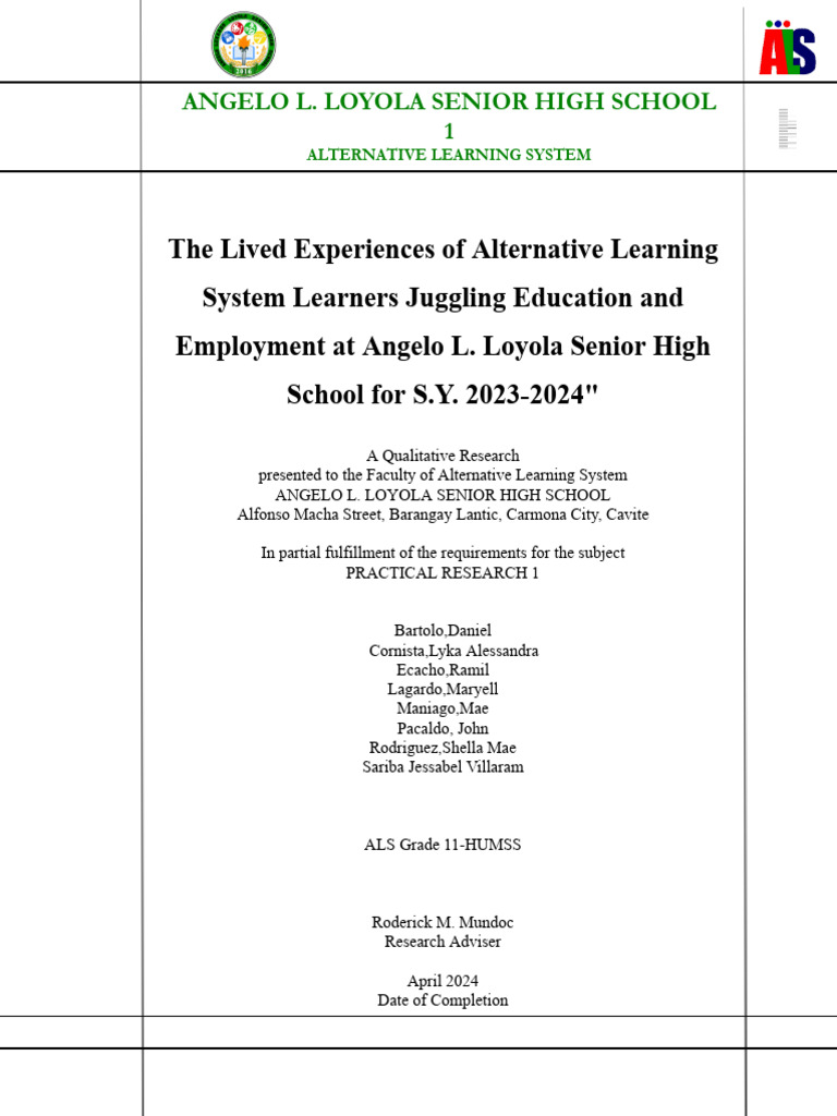 The Lived Experiences of Alternative Learning System Learners Juggling ...
