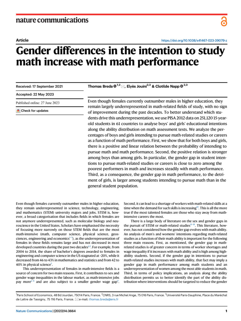 Gender Differences in The Intention To Study | PDF