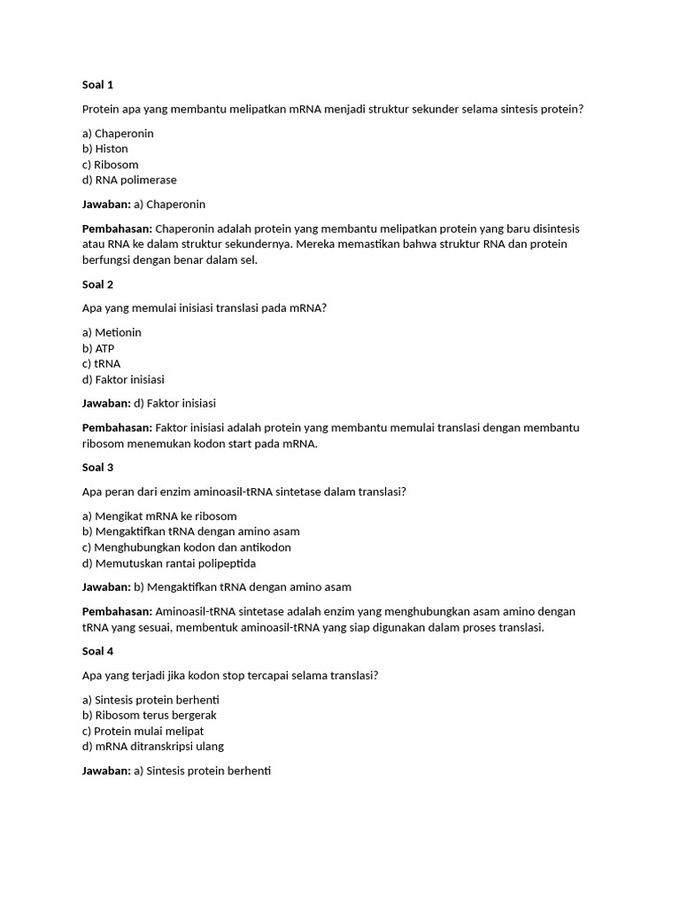 Soal 2 Dan Jawaban Sintesis Protein Biologi Kelas 11 | PDF