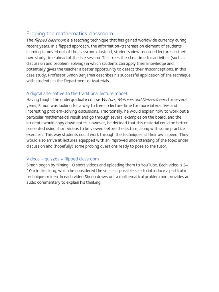 Flipped Classroom Success in Math Teaching | PDF | Lecture | Career ...
