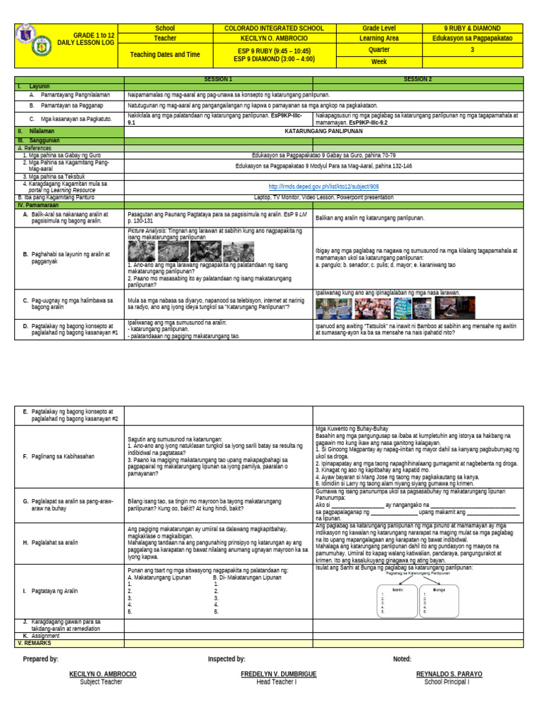 DLL Esp 9 - Q3 W1 | PDF