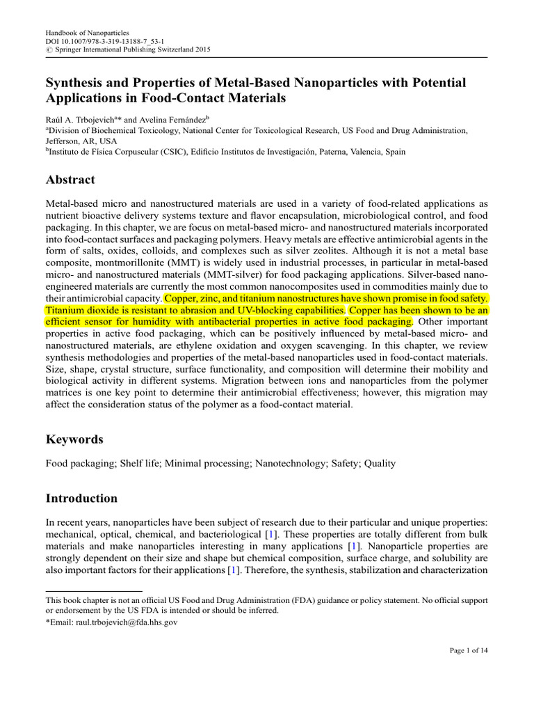Nanoparticles With Potential Applications in Food-Contact Materials2015 ...