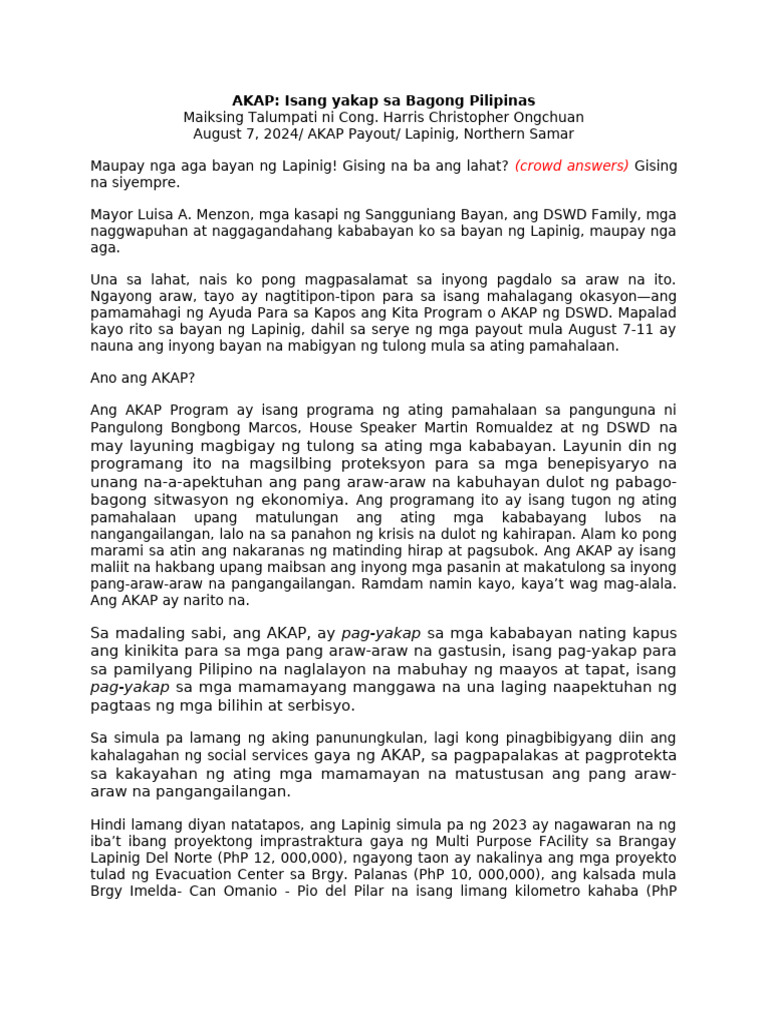 AKAP - Isang Yakap Sa Bagong Pilipinas | PDF