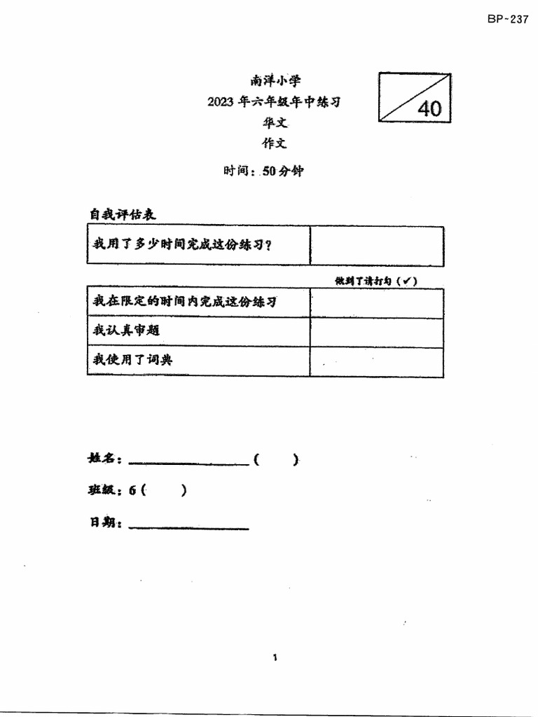 P6 Chinese 2023 WA2 Nanyang | PDF