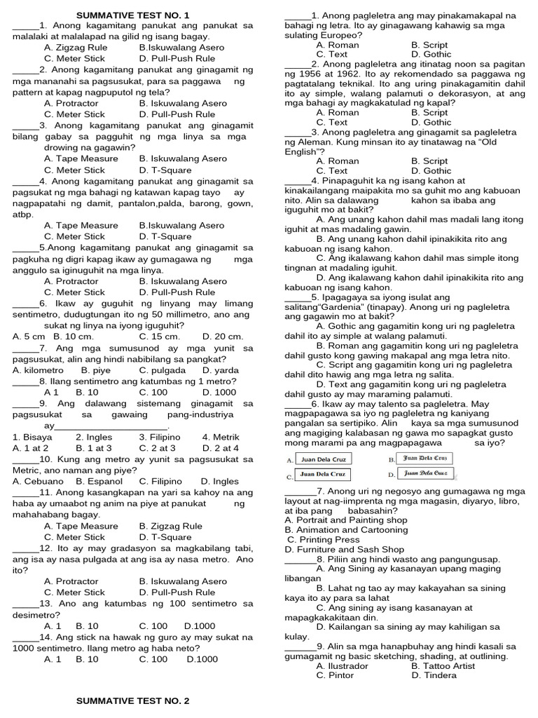 Summative Test 1, 2 | PDF