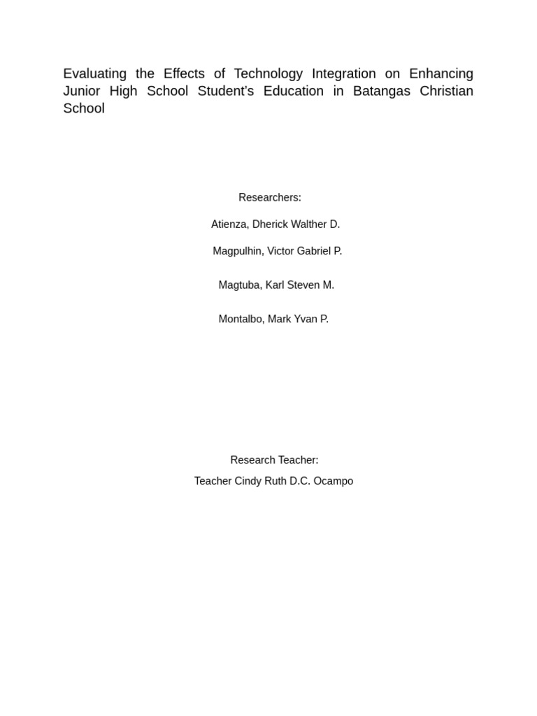 Evaluating The Effects of Technology Integration On Enhancing Junior ...