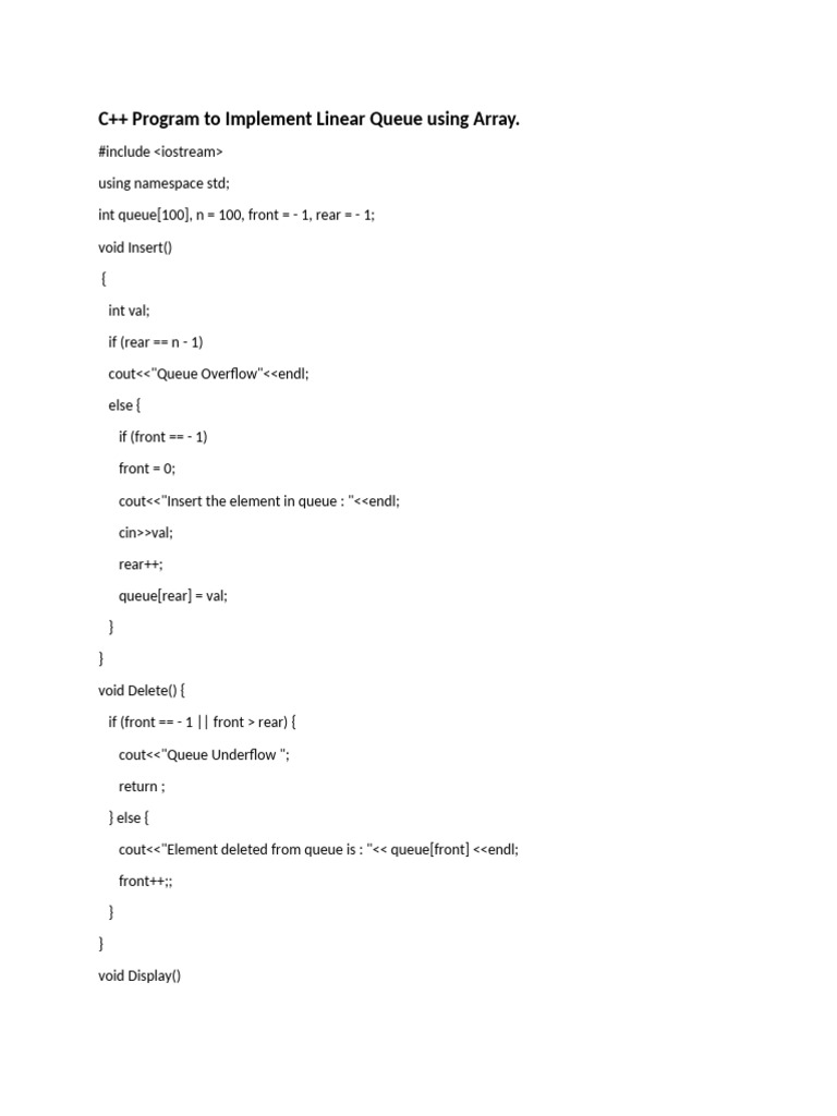Queue Implementation Using Array | PDF