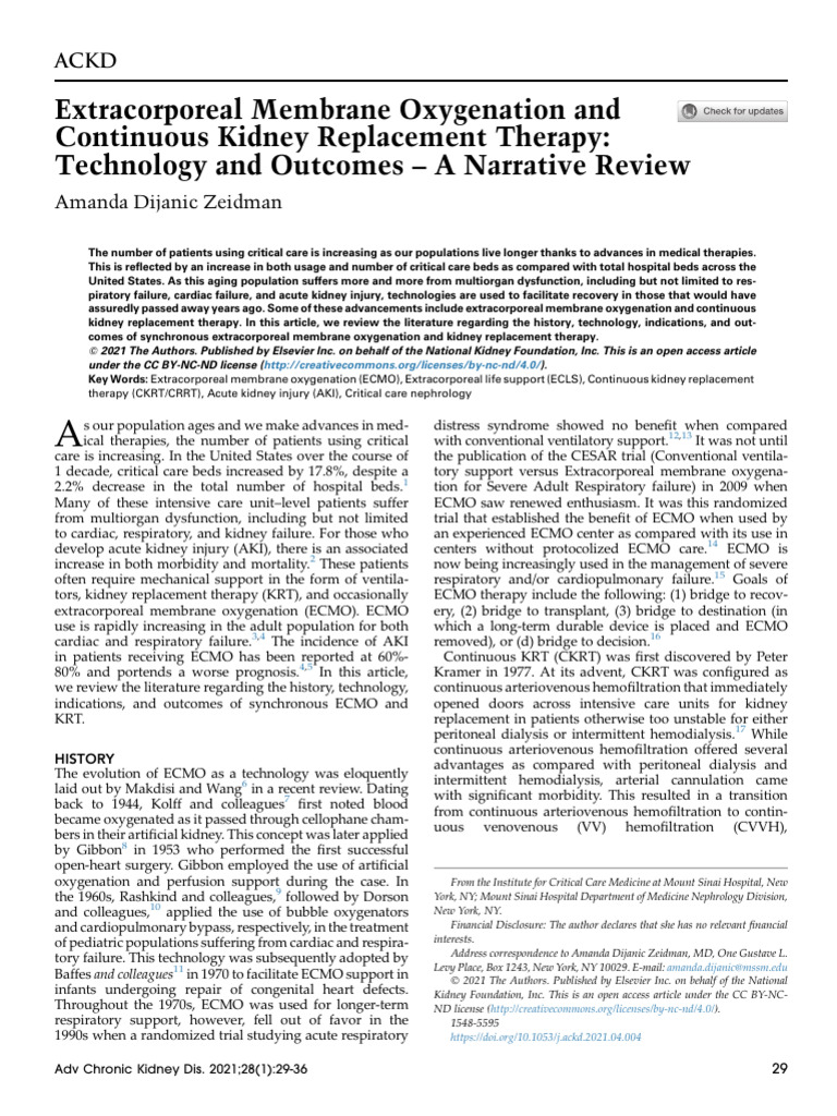 Extracorporeal Membrane Oxygenation and Continuous 1 | PDF