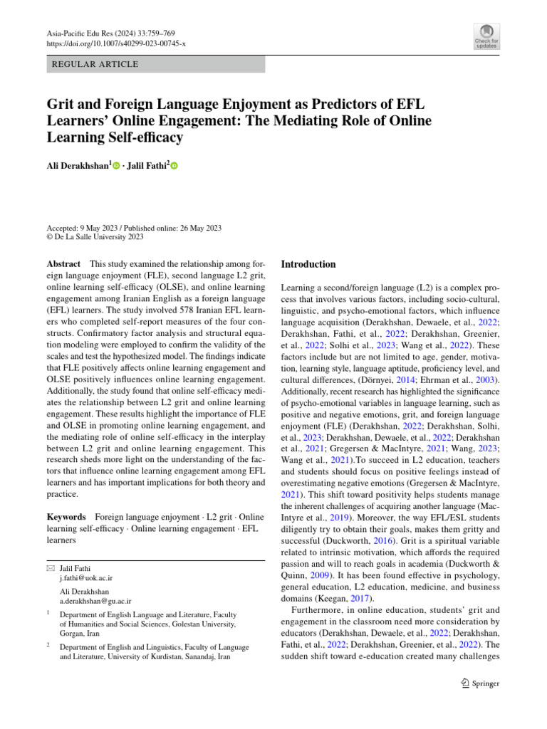 2024-Grit and Foreign Language Enjoyment As Predictors of EFL Learners ...
