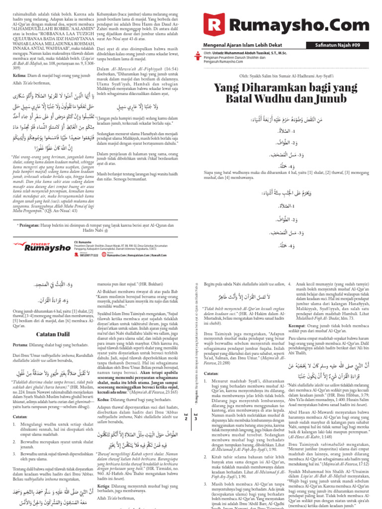 Safinatun Najah 9 Diharamkan Bagi Wudhu Dan Junub Pdf