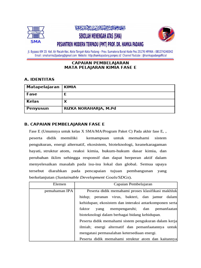 Cp Pembelajaran Kimia Kurikulum Merdeka Pdf