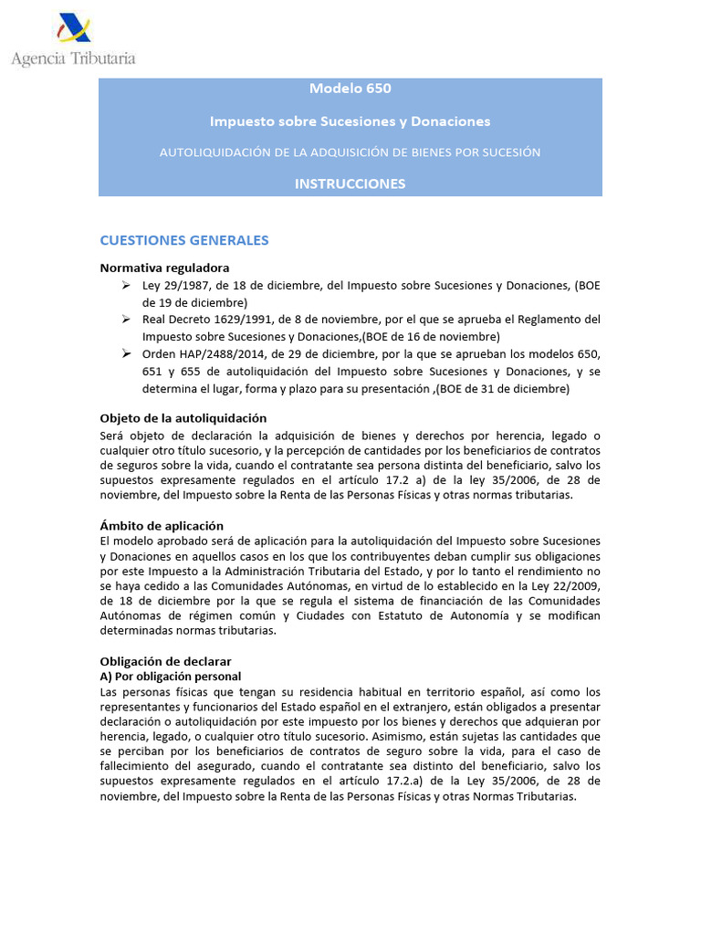 Autoliquidación Impuesto Sucesiones 650 | PDF | Impuestos de sucesión ...