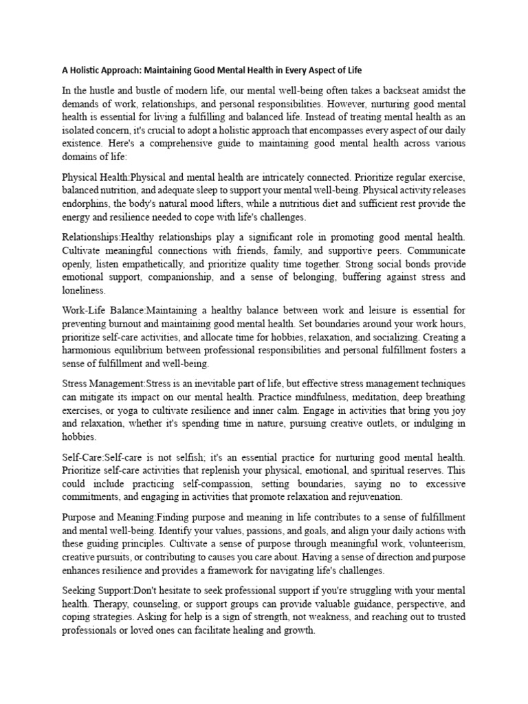 Maintaining Good Mental Health in All Aspects of Life | PDF