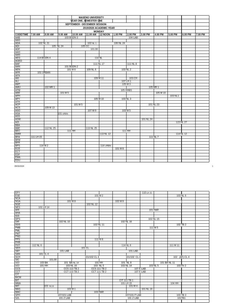 Revised Teaching Timetables Yr 1 2 3 4 Sem1!24!25 0 | PDF