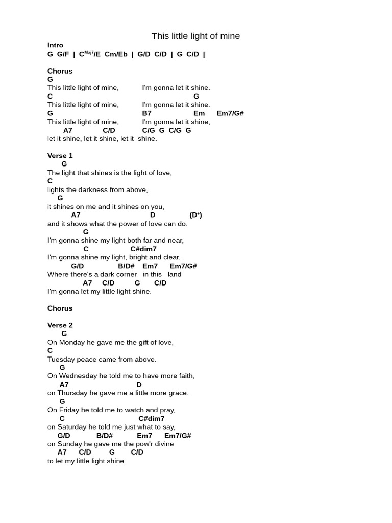 This Little Light of Mine Chords | PDF | Language Arts & Discipline