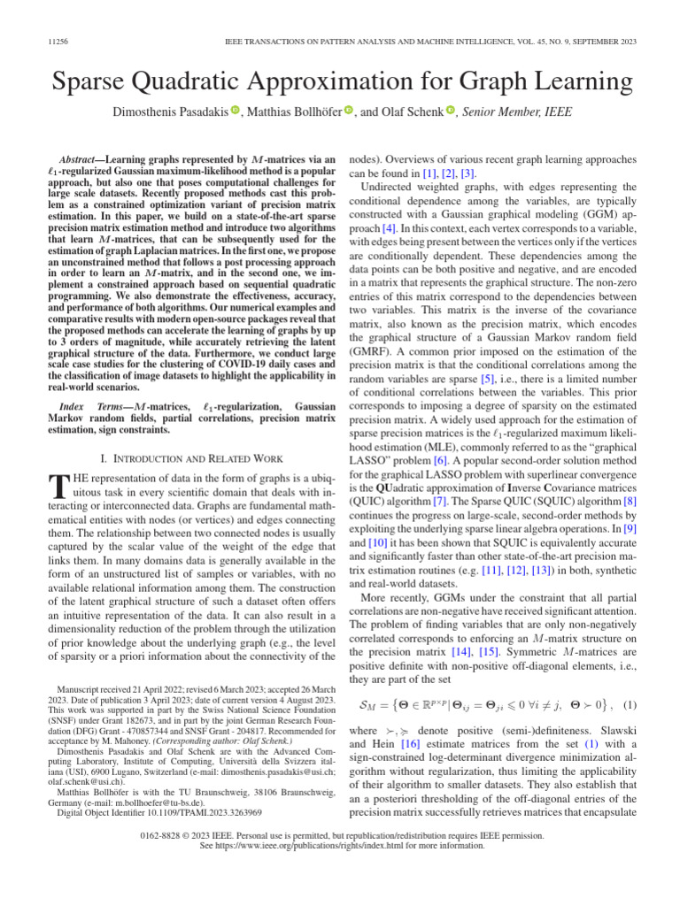 Sparse Quadratic Approximation For Graph Learning | PDF