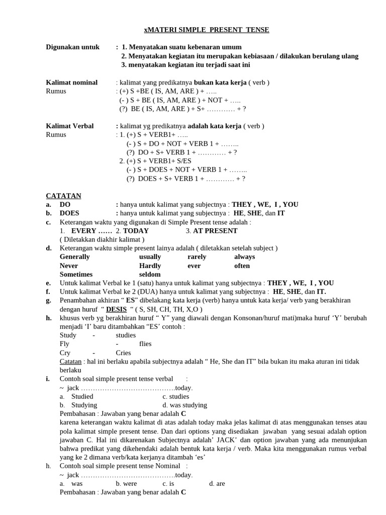Materi Dan Latihan Simple Present Tense Grade 9 Pdf