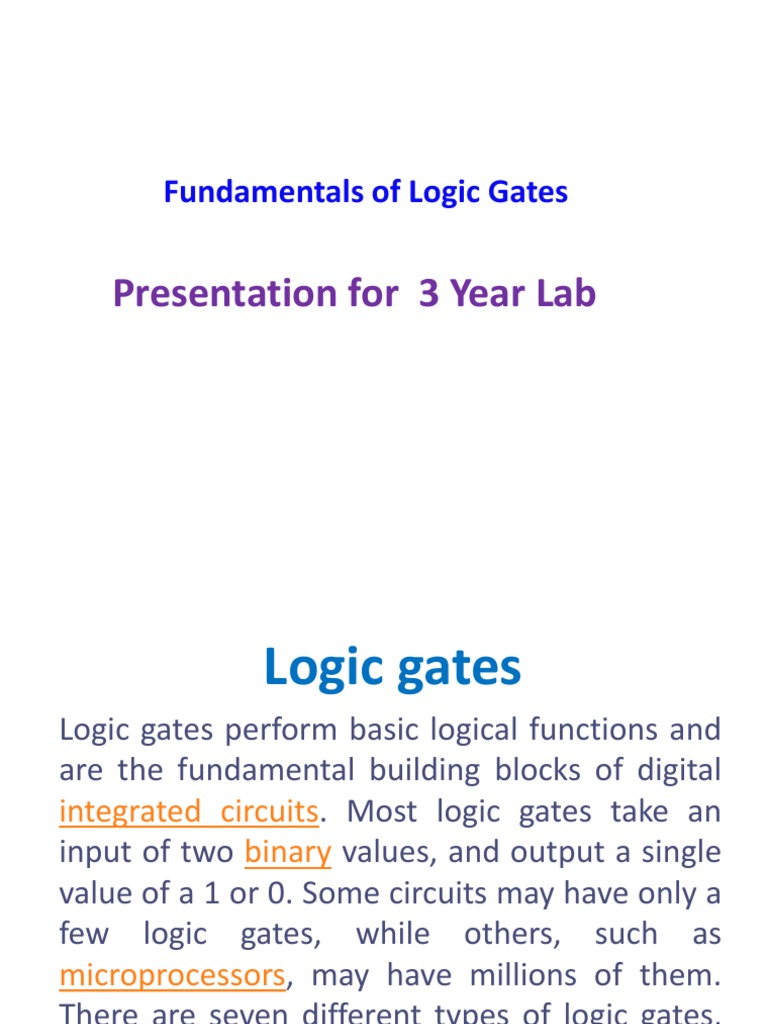 Presentation For 3 Year Lab: Fundamentals of Logic Gates | PDF | Logic ...