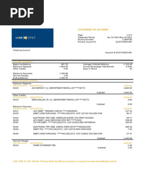 Laos LCNB Bank statement