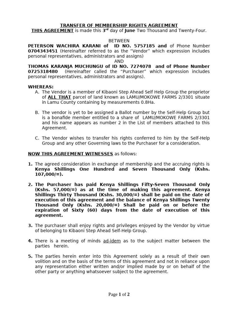 Transfer of Rights Agreement | PDF | Justice | Finance & Money Management