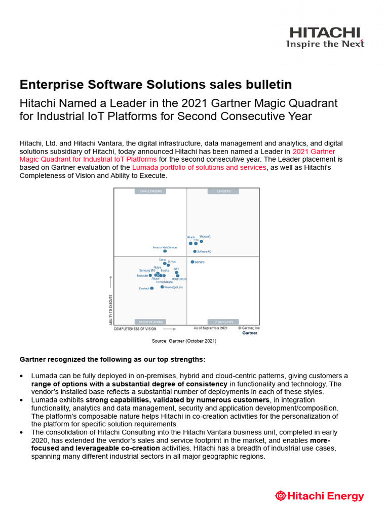 ESS Sales Bulletin 2021 Gartner Magic Quadrant, Industrial IoT